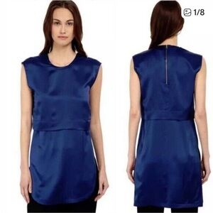 HELMUT LANG Mere Silk Tiered
Sleeveless Tunic Top Size Medium in Indigo
Blue SP